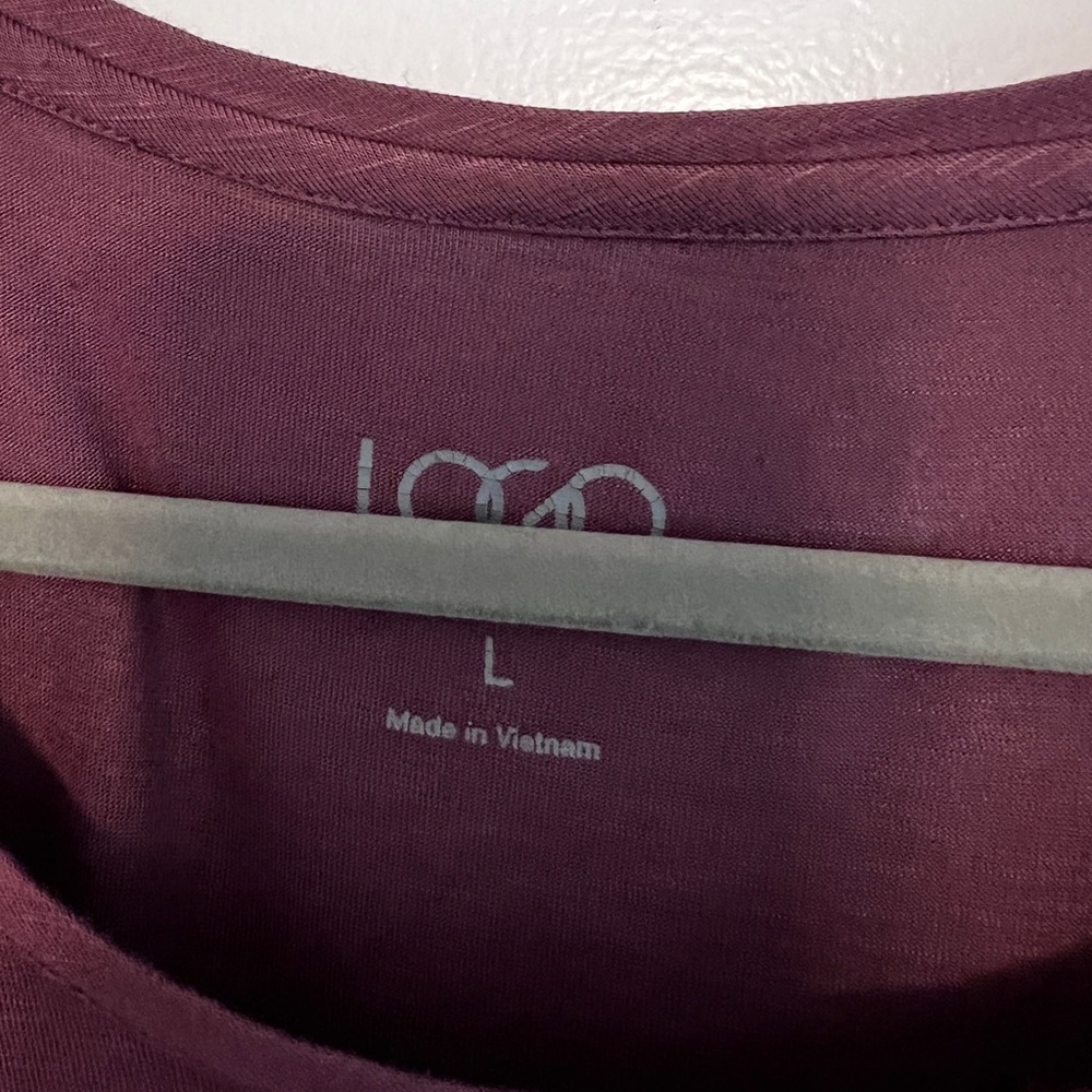 LOGO by Lori Goldstein Slub Knit & Top with Ombre Chiffon Hem Maple Large - Picture 3 of 4